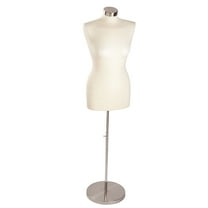 SSWBasics  Economy - Off-White Female Jersey Dressmaker Body Form with Stand - Pinnable Torso  Shoulder: 15"  Bust: 36"  Waist: 26½"  Hips: 35" - Dress Mannequin with Base & Finial