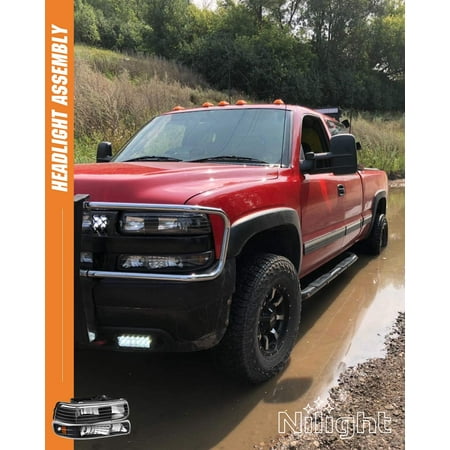 Nilight 1999 2000 2001 2002 Silverado Headlights, 2000-2006 Suburban Headlight Assembly,2001-2006 Tahoe Headlights Chrome