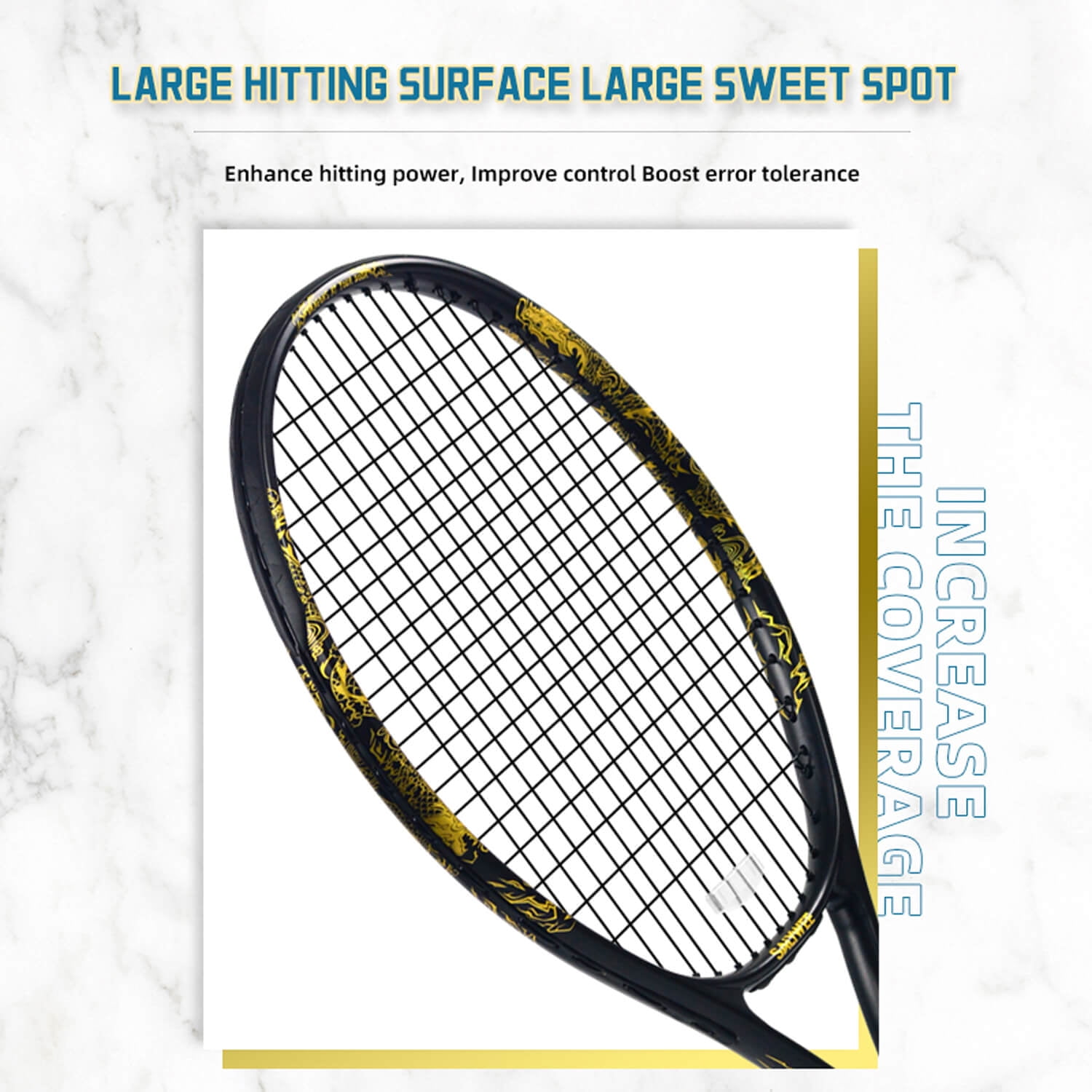 SALYWEE Golden Dragon Series Tennis Racquet, Pre-Strung, Black/White, 11.3 oz. Weight, 105 Sq. in. Racquet Head Size