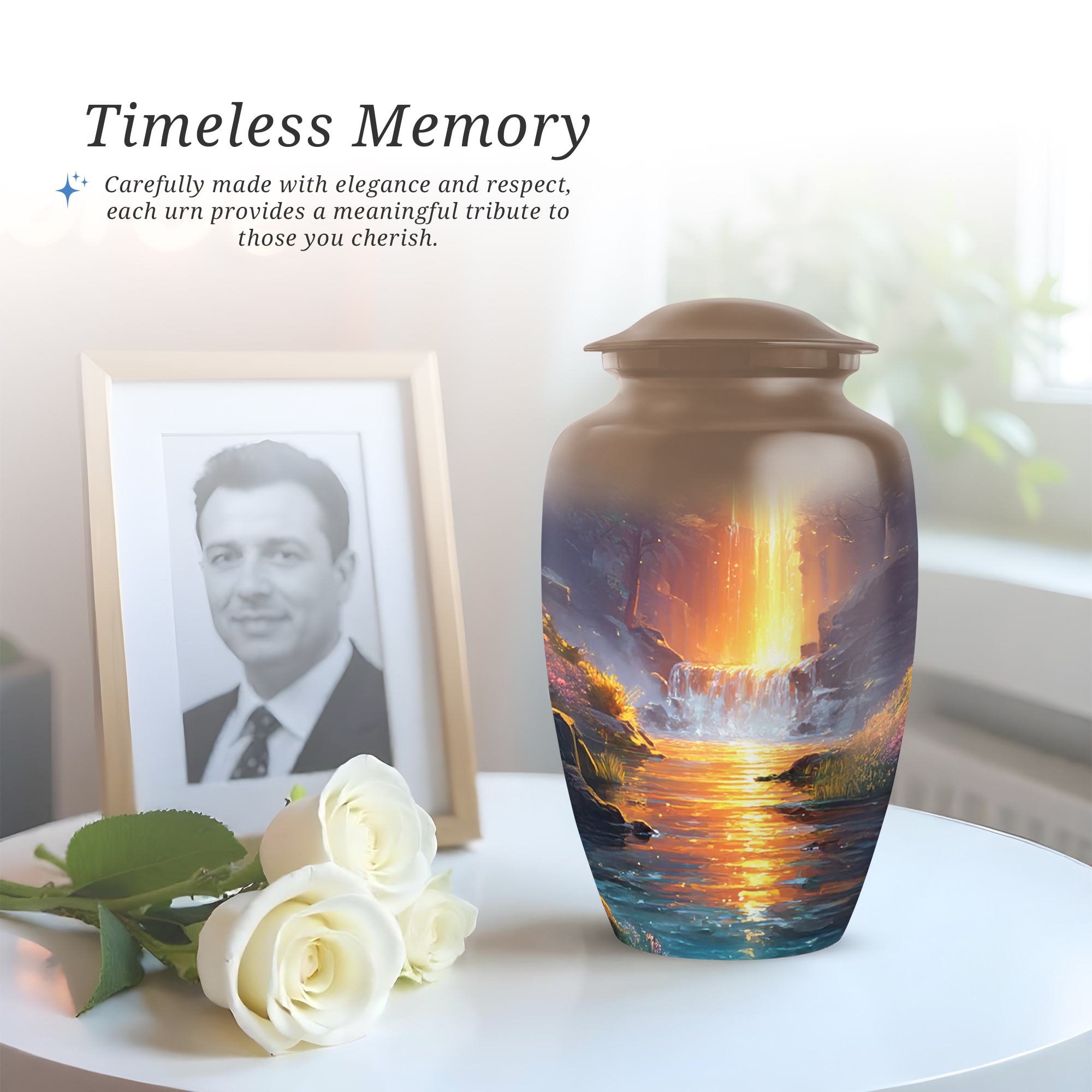Waterfall Cremation Urn For Human Ashes Female, Brown Urn For Human Ashes Adult Male, Large Decorative Urns For Man And Woman, Funeral Urns For Adult Female Mother, 10 Inch