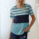 thumbnail image 2 of Camisetas con bloques de color, ajuste holgado, diseño de rayas de empalme, cuello redondo de moda, manga corta para el hogar, vacaciones y oficina, 2 of 6