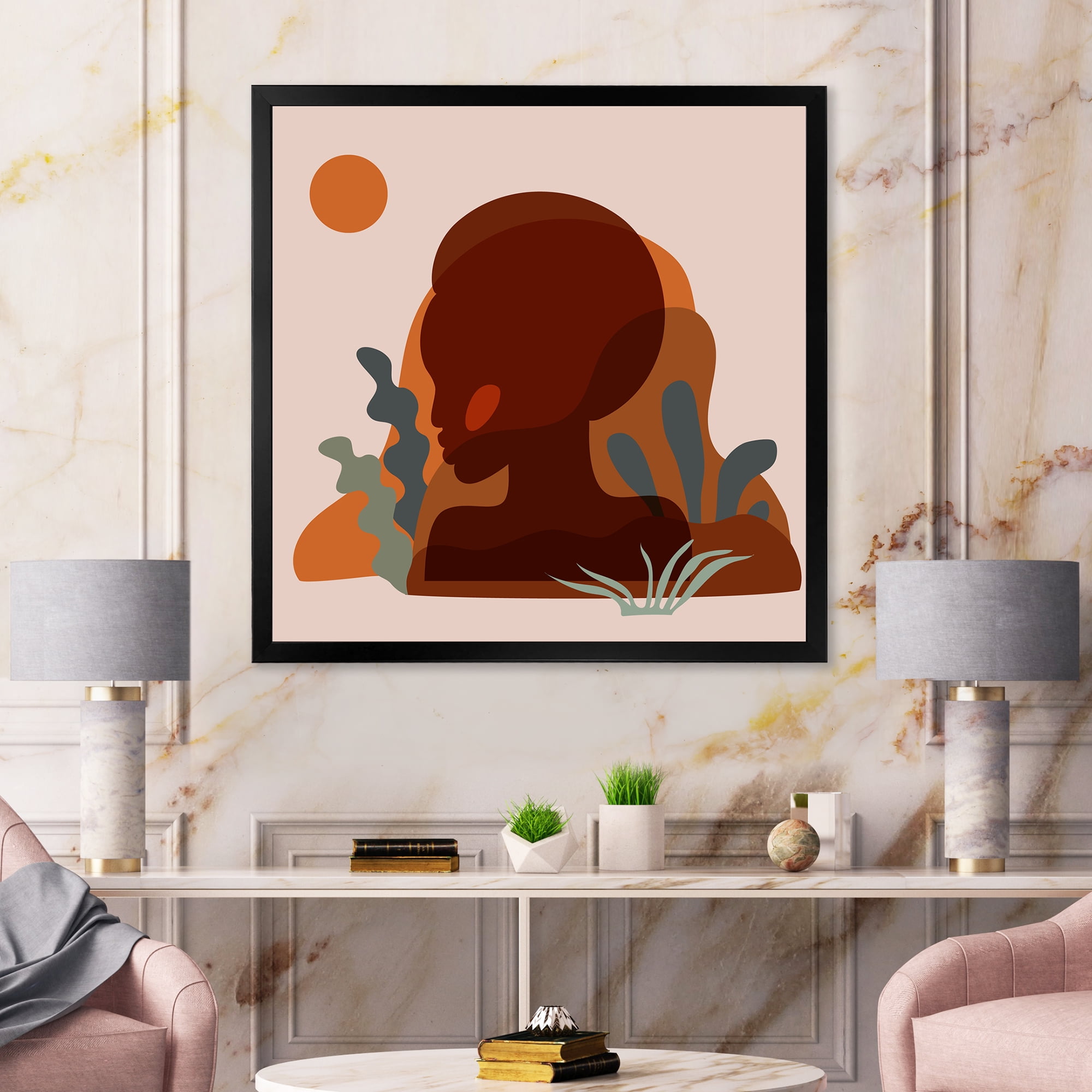 Designart 'Minimal Silhouette Of African American Woman' Modern Framed Art Print