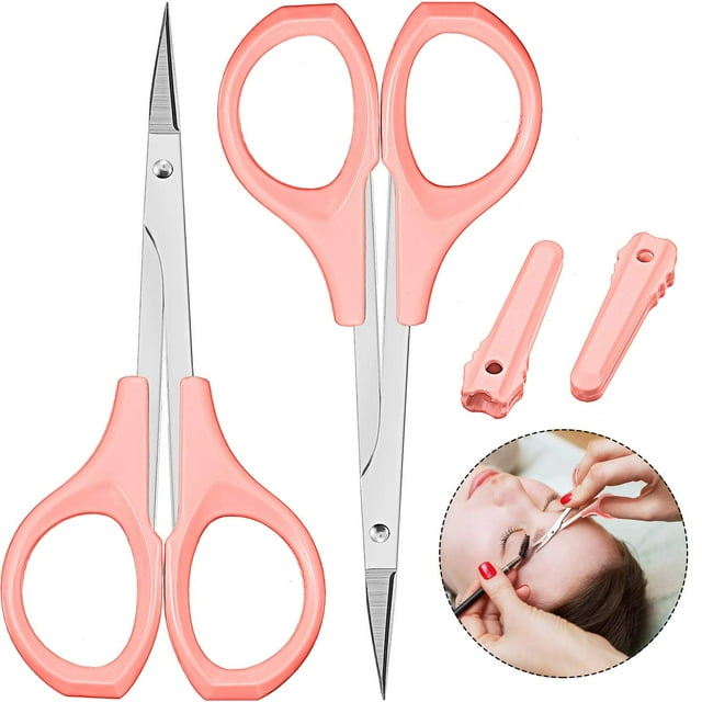 Tijeras de acero inoxidable para cejas, diseño curvo, artesanía, belleza, 2 unidades
