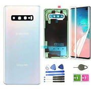 Galaxy S10 Plus Back Glass Cover Replacement Housing Door (Waterproof) with Camera Lens and Frame +Tape Parts for Samsung Galaxy S10 Plus S10+ SM-G975U/W/F/DS + Tools (Prism White)