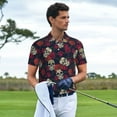 thumbnail image 6 of Balery Roses Skulls Printed Men’s Short Sleeve Polo Shirt, Midweight Men's Shirt,Golf Polo shirts -3X-Large, 6 of 9
