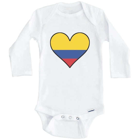 Colombian Flag Baby Bodysuit - Cute Colombian Flag Heart - Colombia Baby Bodysuit (Long Sleeve), 0-3 Months White