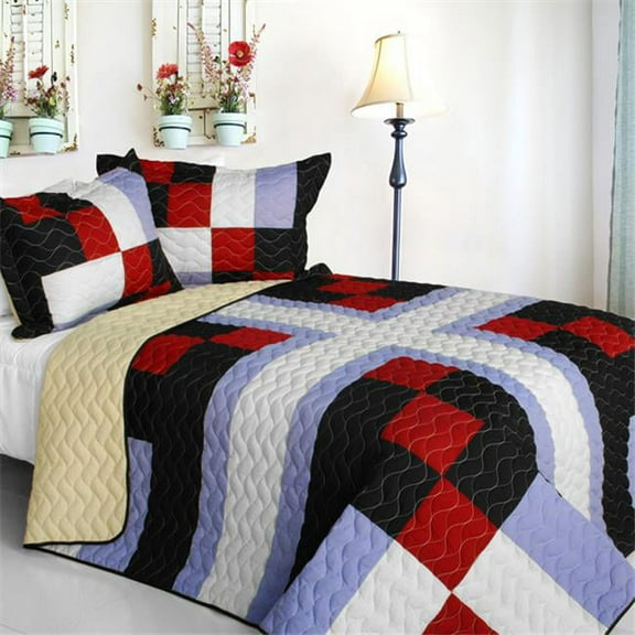 Floral City - 3 Pieces Vermicelli-Quilted Patchwork Quilt Set  Full & Queen Size - Multicolor