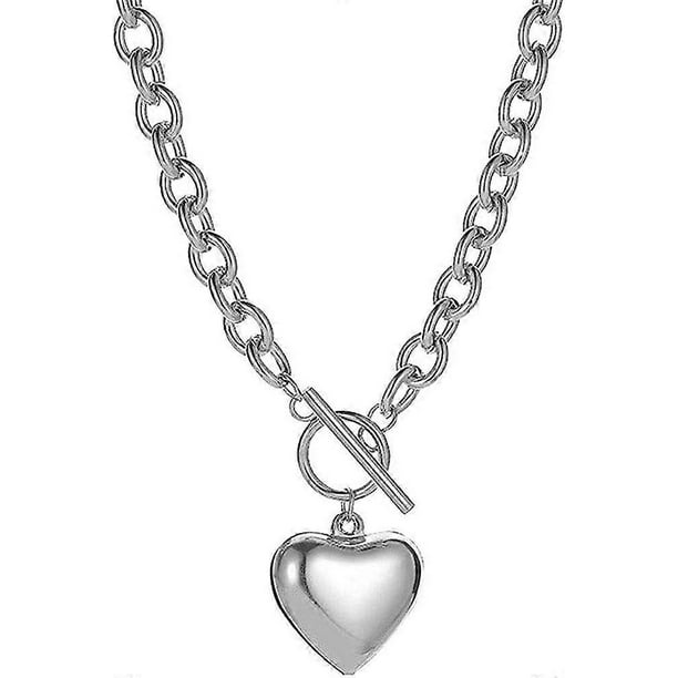 Chain Necklace for Women 18K White Gold Plated Chunky Cuban Chain Link Necklace with Heart Hypoallergenic Jewelry for Women