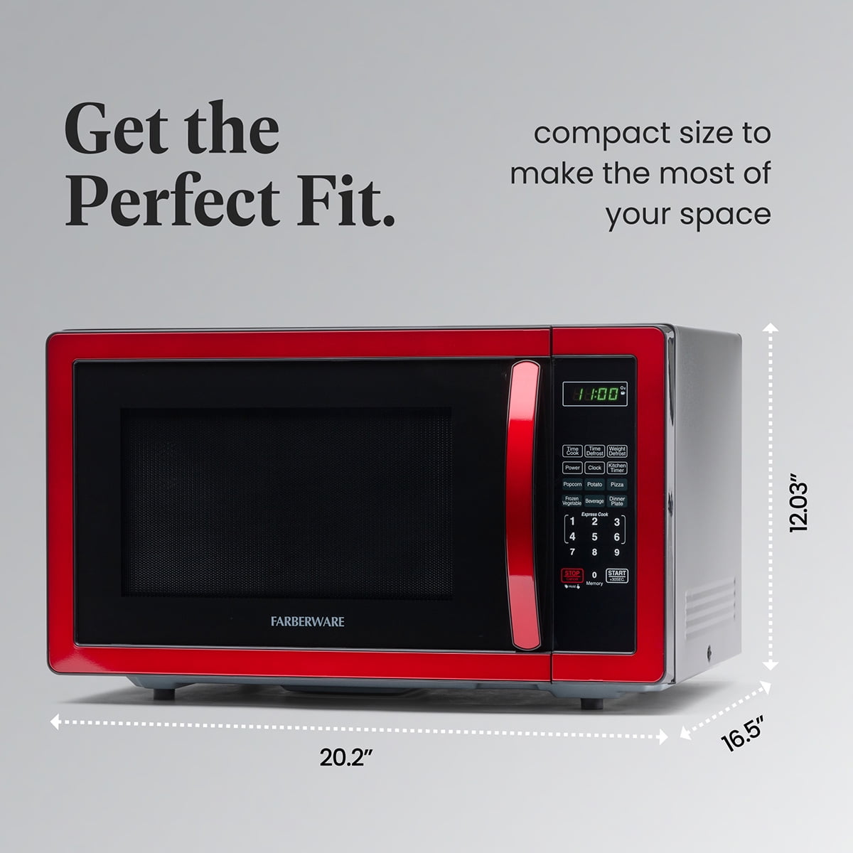 Farberware 1.1 cu ft Microwave Oven, 1000W Countertop Microwave Oven with LED Display, Red