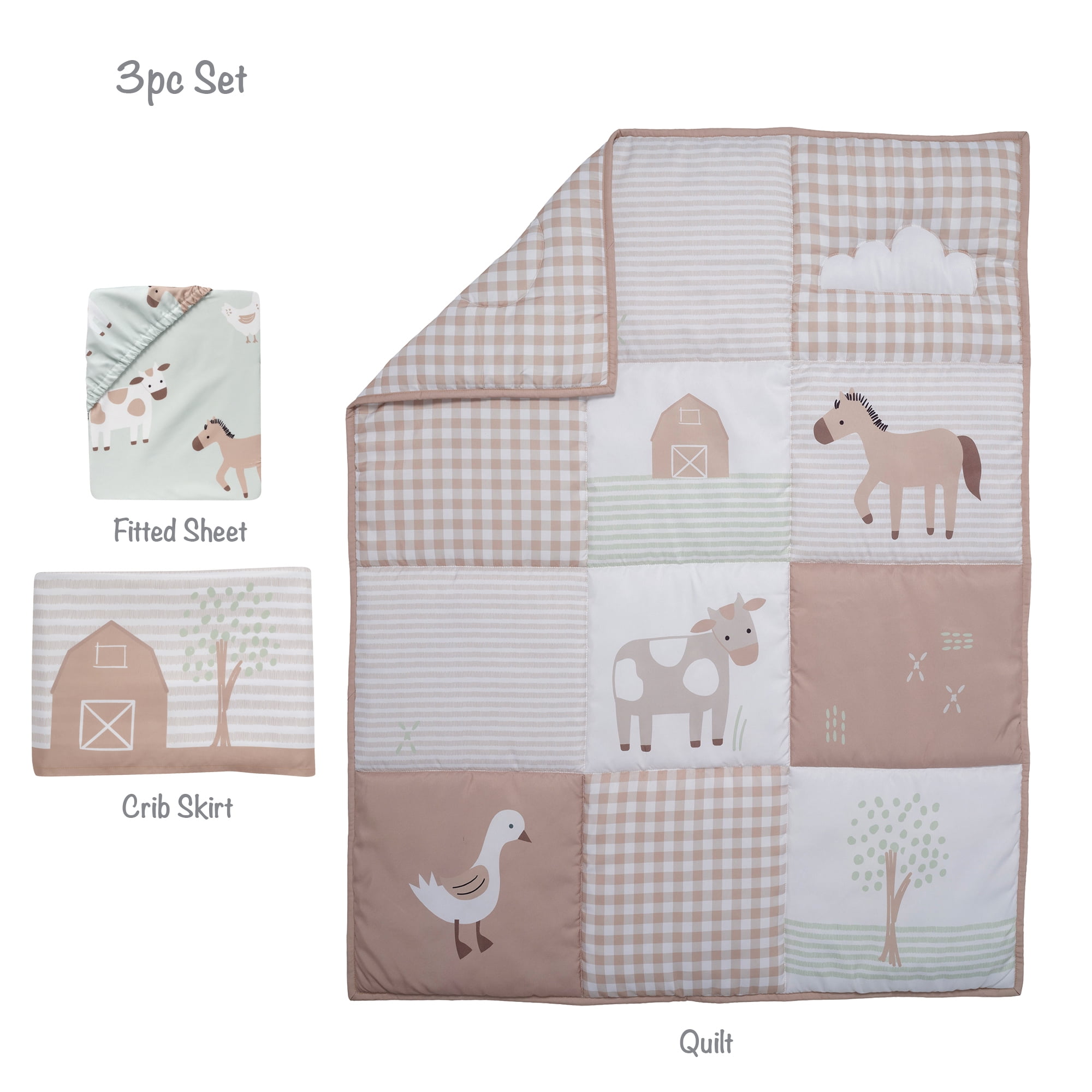 Bedtime Originals Farmyard Friends 3-Piece Infant Baby Nursery Crib Bedding Set