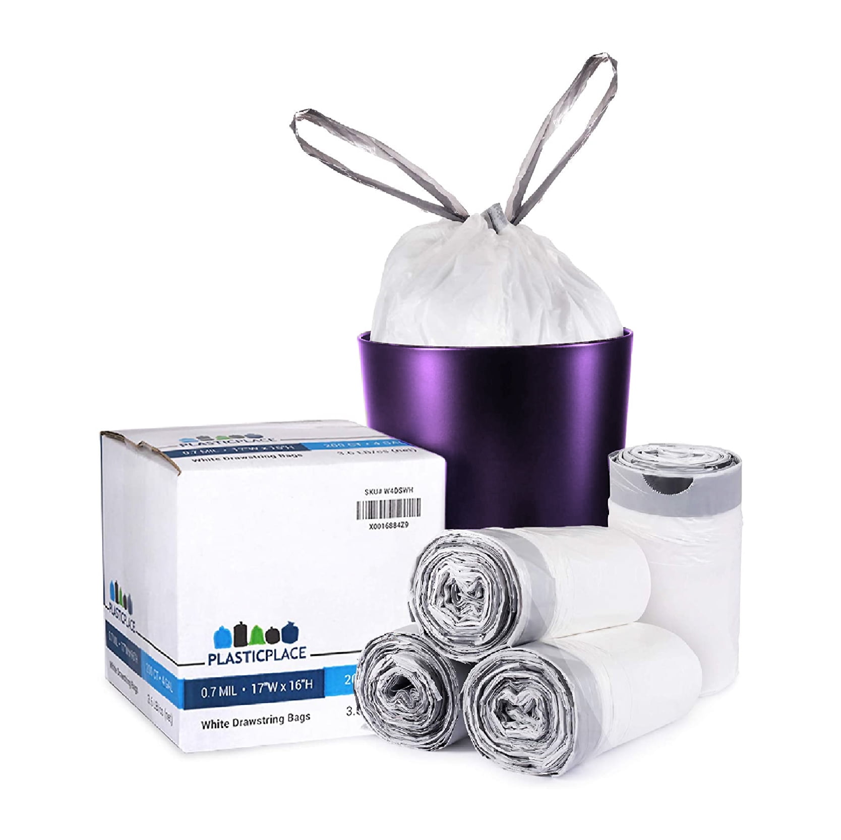 Plasticplace Scented Drawstring Trash Bags, Lavender and Soft Vanilla, 13 Gallon, 50 Count, White