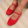 thumbnail image 5 of Ballet Flats for Women Slip On Square Toe Formal Wedding Flats Shoes with Low Arch Fashion Soft Sole Loafers Canvas Retro Shoes Red 36, 5 of 6