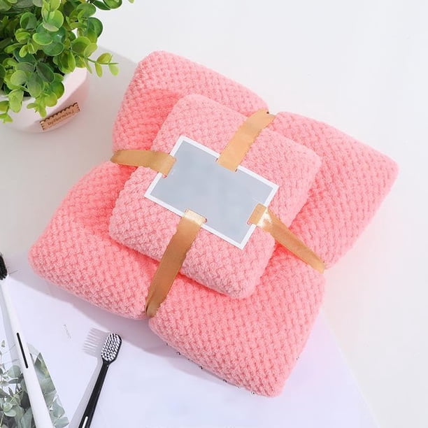 Toallas de baño grandes para mujer, para spa, con juego de toallas de mano, ligeras, de secado rápido, para baño, hotel, camping, terciopelo coral rosa