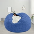 thumbnail image 5 of Velvet Round Saucer Chair Cover High Stretch Papasan Chair Cushion Cover Removable Furniture Protector for Living Room Washable Blue, 5 of 6