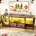 thumbnail image 6 of Paproos LED TV Stand for 65 inch TV, TV Console Table with LED Light, Modern Entertainment Center with Charging Station & Open Shelves & 2Drawers, Media Console Table for Living Room, Office, Brown, 6 of 7