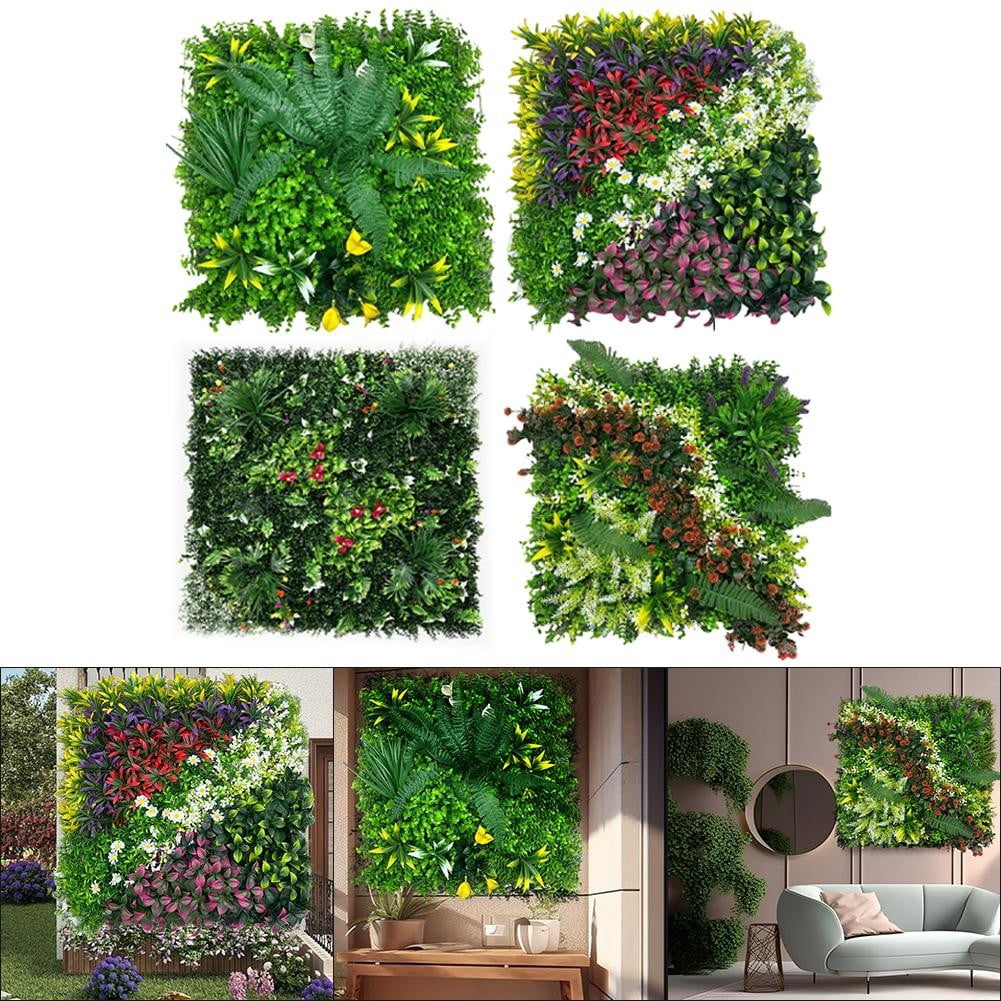 Panneaux Muraux Fleurs Artificielles 50x50 Cm - Feuillage Vert Réaliste Résistant Aux UV, Pour Intérieur Et Extérieur