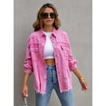 thumbnail image 3 of SHAR Solid color mid-length jacket, ripped denim jacket with long sleeves, 3 of 5