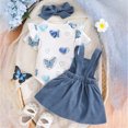 thumbnail image 4 of KPOPLK Newborn Baby Girl Clothes Infant Butterfly Print One-Piece Romper+Suspender Skirt+Headband 3pcs Clothing Sets(12-18 Months,Blue), 4 of 7