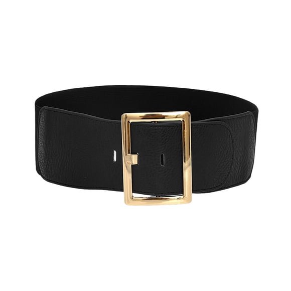 Cinturón elástico para mujer, cintura elástica, hebilla de metal, estilo retro, pantalones elegantes, PU Negro
