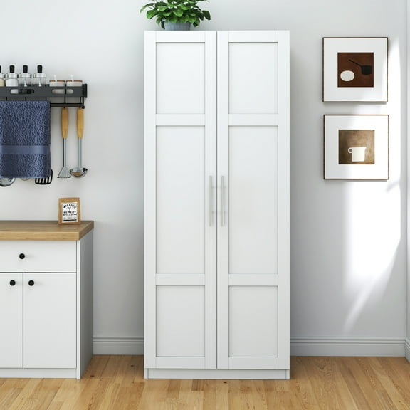 Noble House Savoy 70.9" Dining Room Pantry Cabinet, Adjustable Shelves, Freestanding Kitchen Storage, White