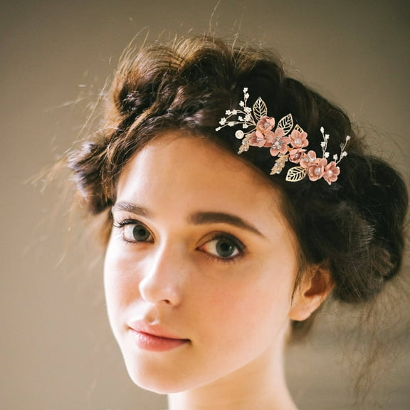 WHAMVOX Wedding Flower Hair Comb Bride Mother 10.50X6.00X2.00CM Pink