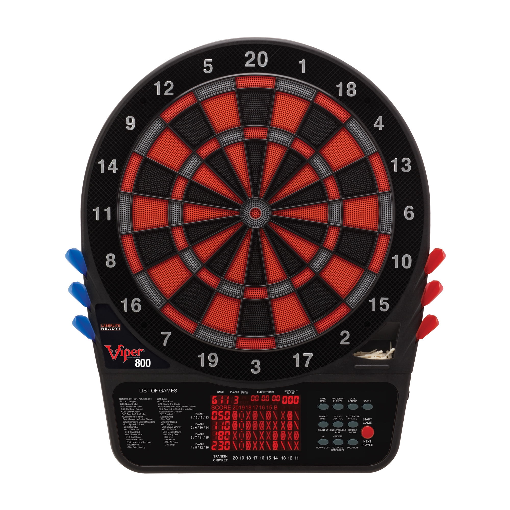 Viper Metropolitan Espresso Soft Tip Dartboard Cabinet, Viper 800 Electronic Dartboard, and Viper Dart Laser Line