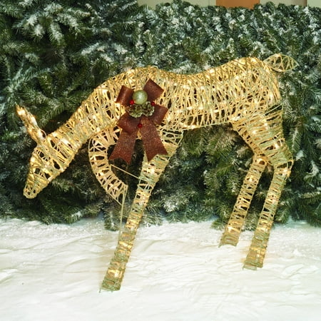 Holiday Time Christmas Decor 40" Glittering Natural Grapevine-Look Champagne Feeding Doe Sculpture
