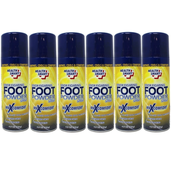 6 Pack - Health Smart Foot Powder Spray – Odor Control & Moisture Absorption, Maxcomfort, All Day Odor Protection – 4.8 oz