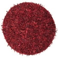 thumbnail image 5 of SAFAVIEH Leather Shag Dimitri Solid Area Rug, Red, 5' x 5' Square, 5 of 7