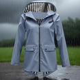 thumbnail image 3 of XUNKUSGA Jackets for Women Casual Solid Color Long Sleeve Rain Jacket Women Long Outdoor Waterproof Zipper Raincoat with Pockets and Drawstring, 3 of 8