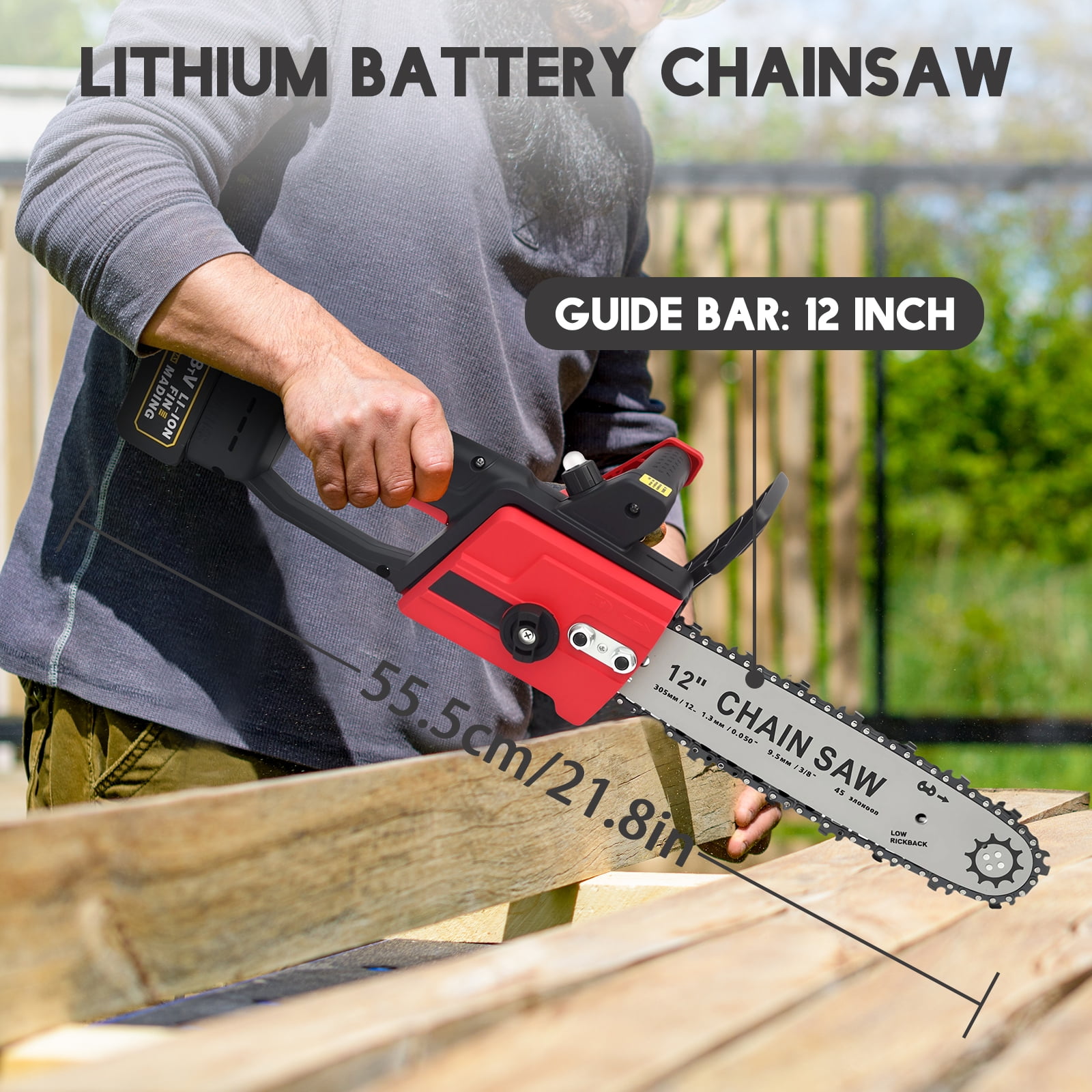 CATGOOD 12 inch Cordless Chainsaw, Electric Chainsaw with 21V 3.0Ah Battery and Charger, Battery Powered Chainsaw for Tree Trimming, Wood Cutting, 800W