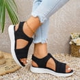thumbnail image 5 of Womens Wedge Chunky Platform Sandals Firm Knit Upper Memory Foam Shoes Lightweight Summer Athletic Walking Sneakers Black Size 8.5, 5 of 7