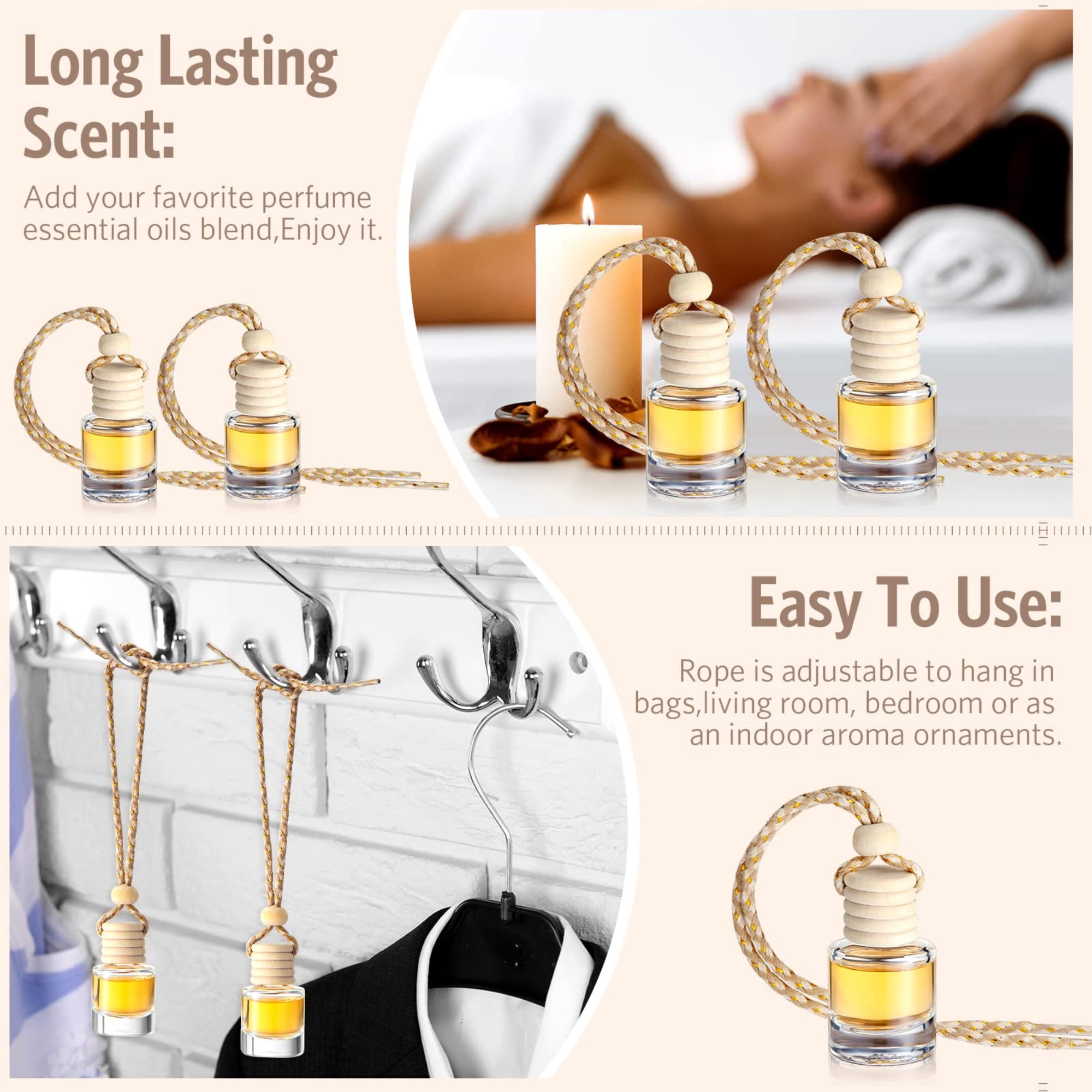 50 Pcs Car Air Fresheners Diffuser with Wooden Cap Empty Aromatherapy Diffuser Clear Fragrance Holder Pendant Hanging Perfume Fresheners Bottles for Car Decor