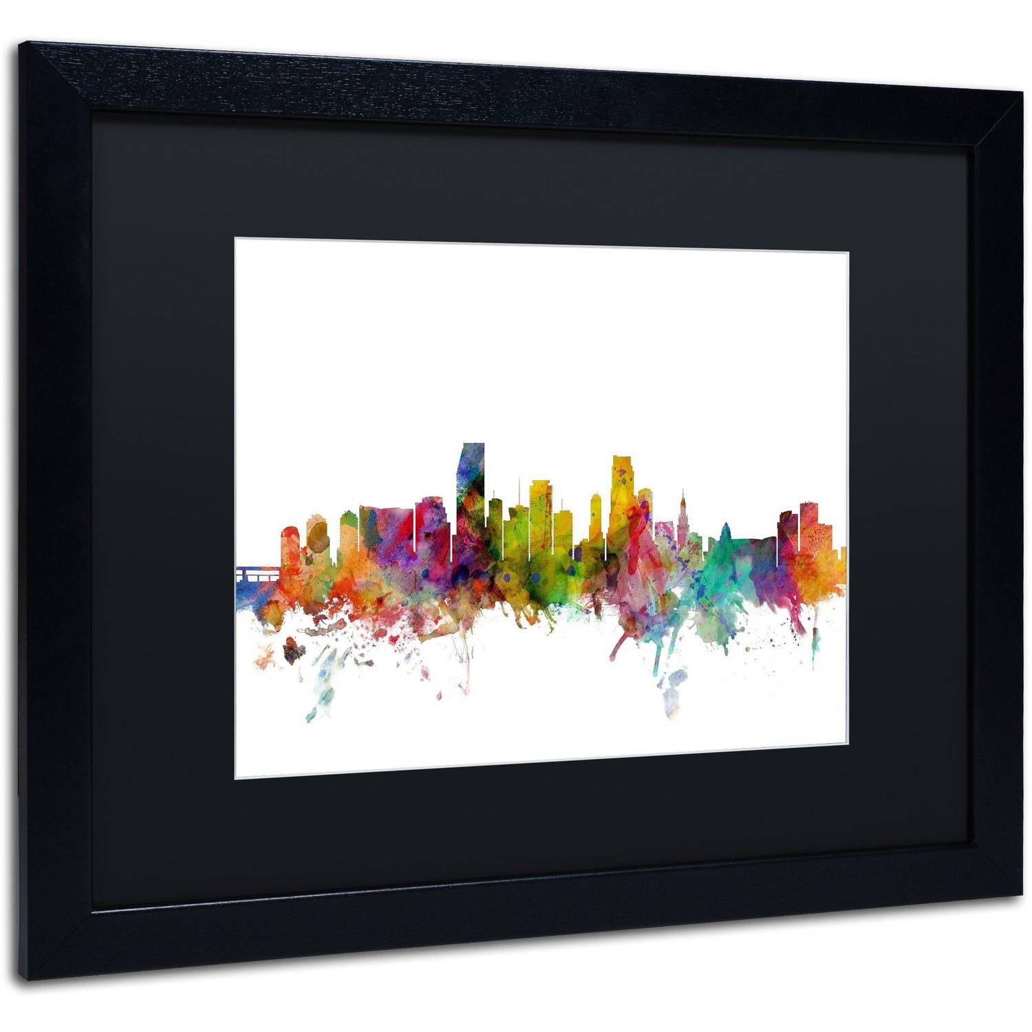 Trademark Fine Art 'Miami Florida Skyline' Canvas Art by Michael Tompsett, Black Matte, Black Frame
