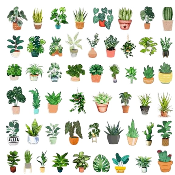 Plant Decorations with Cute Aesthetic Room Decor, Waterproof for Water Bottle for Bedroom Garden Wall, 50-Pack Valentine's Day Decor Gift Set