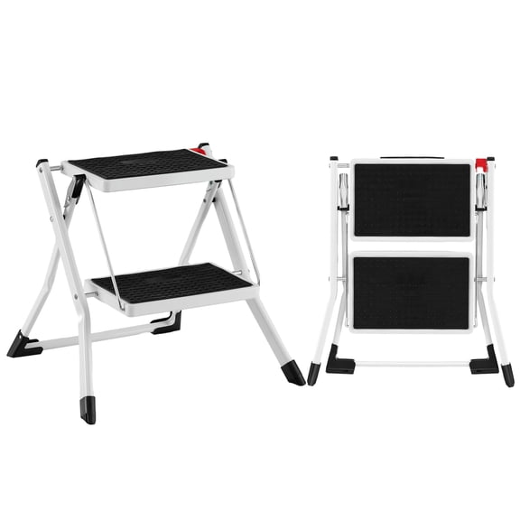 Costway 2 Step Folding Ladder, Lightweight Step Stool w/ Anti-Skid Pedal, Footpads & Handle, Heavy-Duty Metal Frame, Portable Ladder for Household, Office, 330 lbs Load Capacity