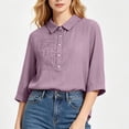 thumbnail image 6 of Mgmyaa Women's Flax Linen Button Shirt Collared 3/4 Sleeve Solid Color Regular Fit Loose for Spring Summer Office and Beach, 6 of 9