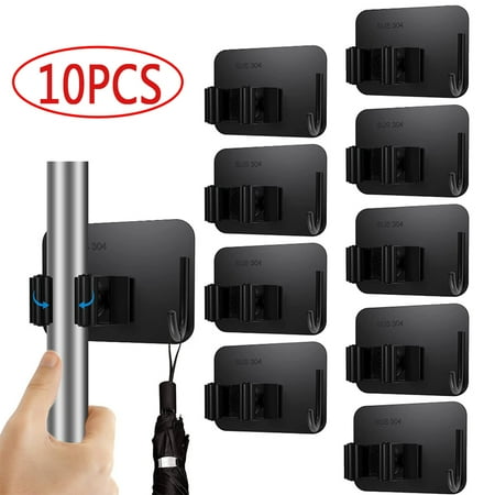 

10 Pack Mop and Broom Holder Wall Mount Organizer Storage Hooks (Black)