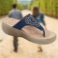 thumbnail image 4 of Wide Width Flip-Flops for Women Black Dressy Flip Flops - Ladies Summer Casual Low Wedge Sandals, 4 of 5