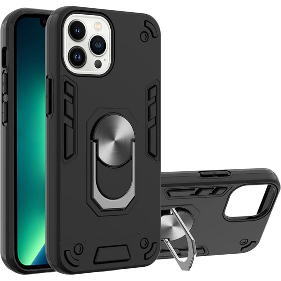 Case for iPhone 13 Pro with Built-in 360° Rotating Ring Kickstand Cover, Military-Grade Drop Protection Phone Case, Back Case for iPhone 13 Pro (6.1 inch), Black