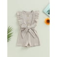 thumbnail image 2 of Kids Girls Playsuit Crew Neck Ruffles Sleeveless Solid Color Rib Knit Jumpsuits Summer Casual Clothes Bodysuits Romper with Belt, 2 of 8