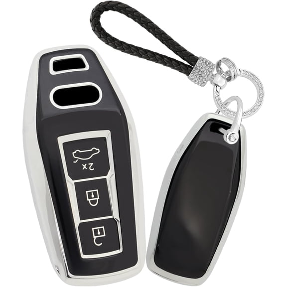 Key Fob Cover Compatible with Audi A5 A5L A6 A6L Q6L Q6 RS Q6 RS6 SQ6 S6 Keychain Case Holder Protector,Long Keychain-black