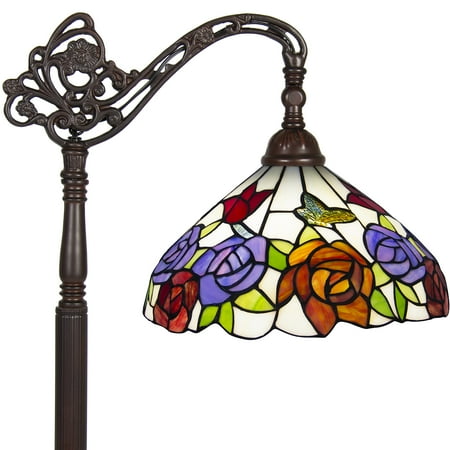 Large Tiffany Pendant Lamp (Best Choice Products 62in Vintage Tiffany Style Accent Floor Light Lamp w/ Rose Flower Design for Living Room, Bedroom -)