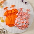 thumbnail image 2 of Fesfesfes Girls Summer Romper 2 Piece Set Baby Orange Print Sleeveless Jumpsuit Shorts Playsuit Casual Outfit Toddler Clothes Soft Breathable Travel Holiday Birthday Party(Orange,12-18 Months), 2 of 9