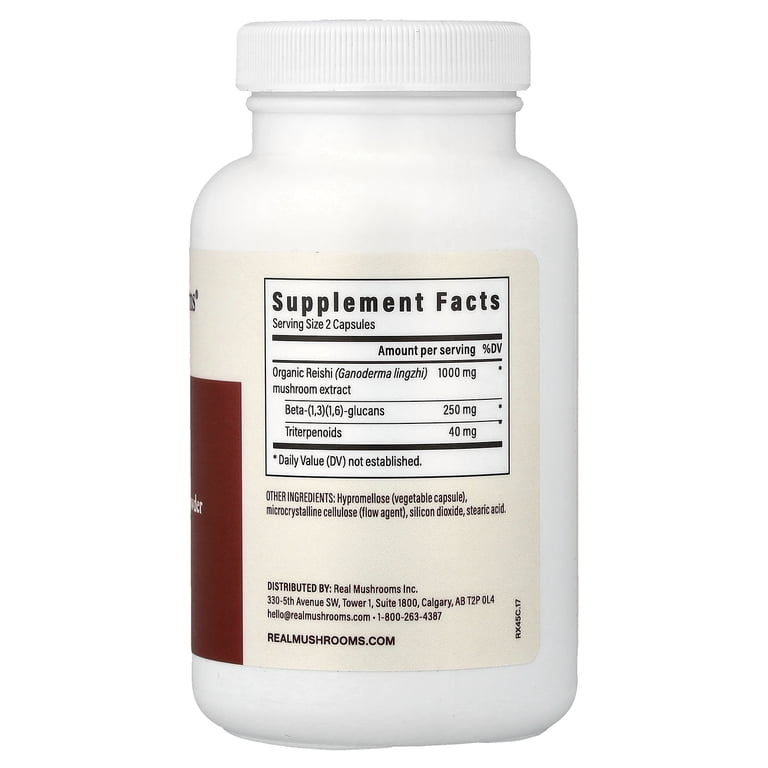 glp 1 mushroom supplement Real Mushrooms Reishi, Mushroom Extract Powder, 90 Capsules (500 mg per Capsule)