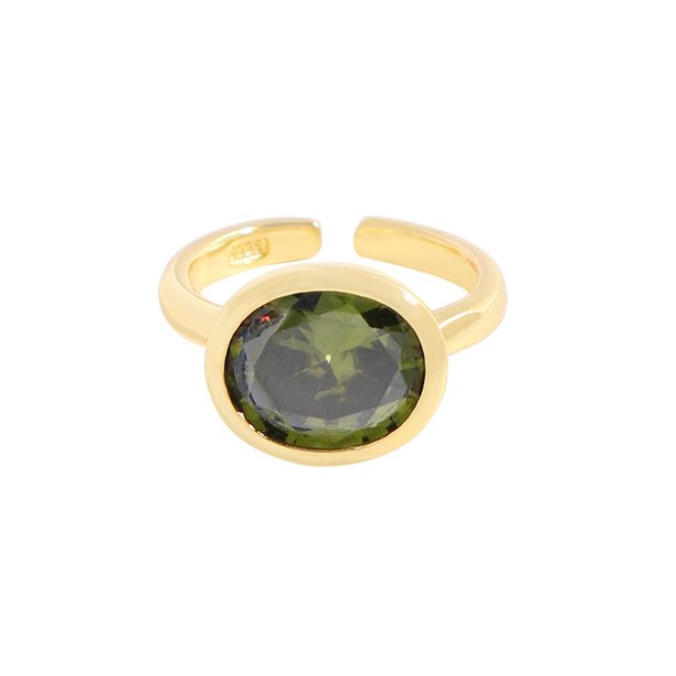 Anillo abierto estilo coreano de lujo con diseño de luz de nicho, color verde oliva brillante, plata esterlina S925 para mujer