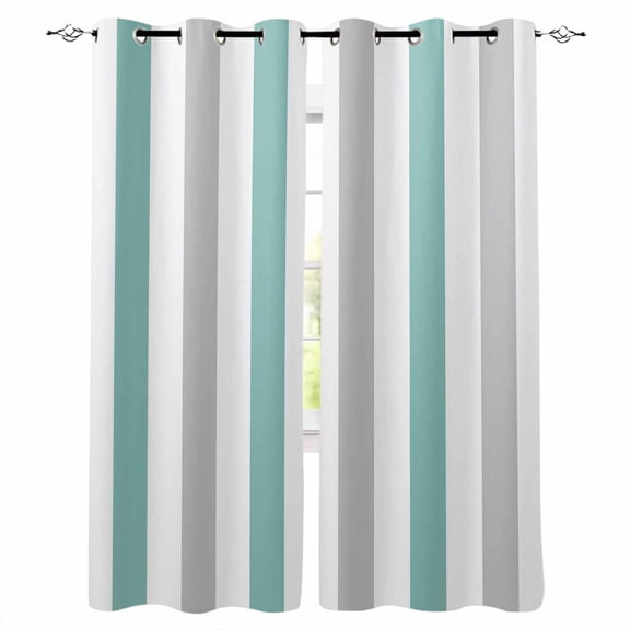 Turquoise Grey Stripe Blackout Curtains for Bedroom, Modern Farmhouse Vertical Striped Room Darkening Window Drapes for Living Room, Thermal Insulated Grommet Curtains, 27.5x39 inch, 2 Panels