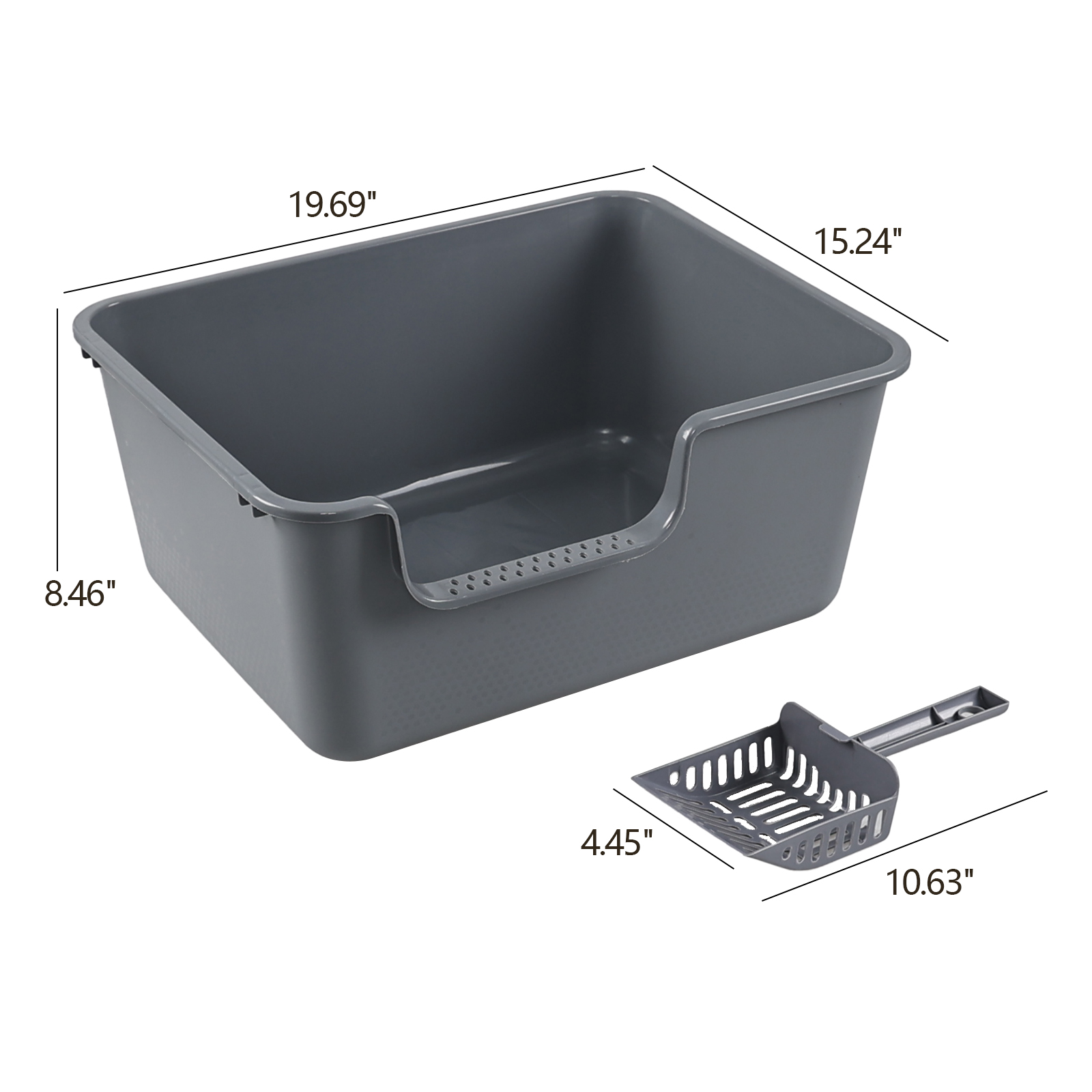 Kekow 4-Pack Anti-Splashing Kitty Litter Box with Scoop, Plastic Open High Sided Cat Litter Box, Gray