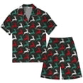 thumbnail image 3 of Tiweut Comfy Pajamas Sets Mens Christmas Multicolored Floral Printed Silk Satin Short Sleeved Lapel Button Up T-Shirts and Shorts Set Holiday Ladies Sleepwear Set,Dark Green,L, 3 of 4