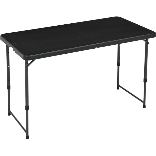 4' Folding Table, 4 Adjustable Height Settings, With Handles, Indoor & Outdoor, Black